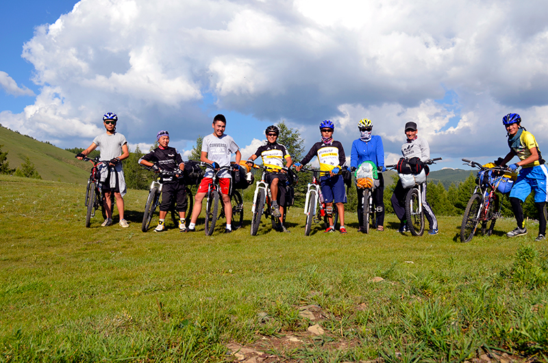 Cycling in Mongolian grassland